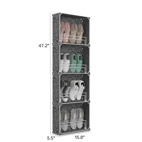 MAGINELS 4-Tier Slim Shoe Rack Organizer and Tall Storage for Closet,Hidden Thin Shoes Cabinet for Small Spaces,Narrow Shelves for Wall Behind Door,Entryway,Black - color: Black, size: 8 pair