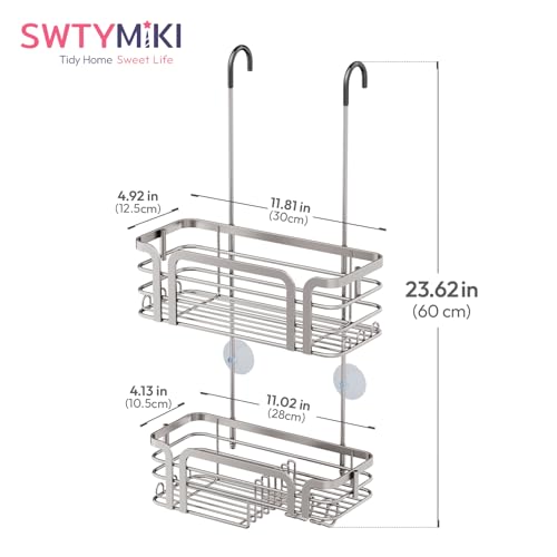 SWTYMIKI Shower Caddy Hanging Organizer - Over the Door Shower Caddy with Soap Holder, 11 Hooks, 2 Installation Ways, Stainless Steel Rustproof Bathroom Organizer, Sand Nickel - color: Sand Nickel