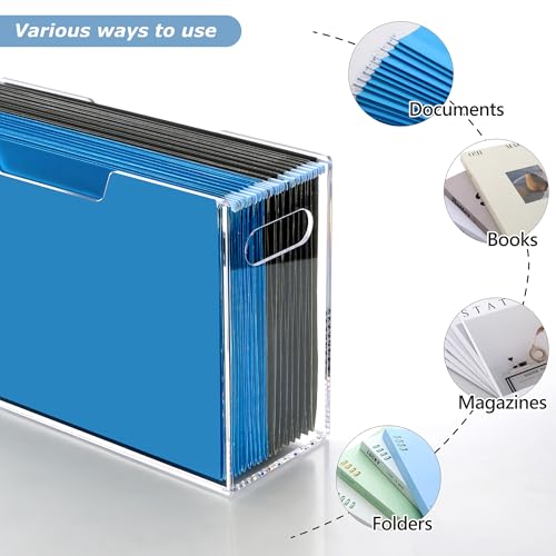 DINGHUO Legal Size File Organizer, Acrylic Protable Hanging File Organizer with Handles, Clear Storage File Folder Holder Filing Box Crate for Desk, School, Office Supplies - 1 Pack - size: Legal
