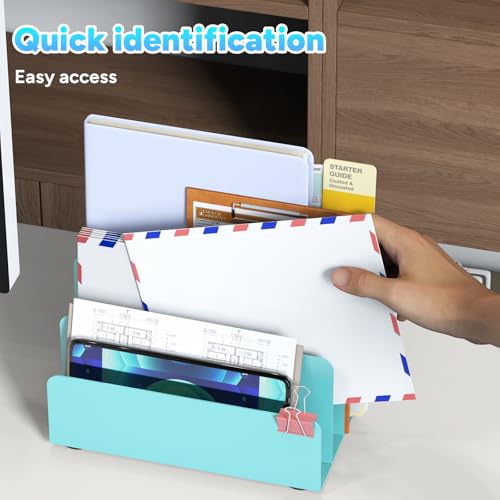 Mail Organizer Countertop, Small Desk File Organizer, Metal File Holder - Essential Workspace Organizers for Office Desk, Home Office (Blue) - color: Blue