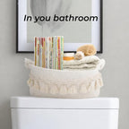 CSC - Toilet Paper Basket, Bathroom organizer, woven rope basket, Tank Top Small Baskets, tank topper, White