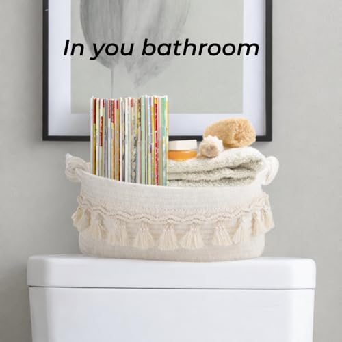 CSC - Toilet Paper Basket, Bathroom organizer, woven rope basket, Tank Top Small Baskets, tank topper, White