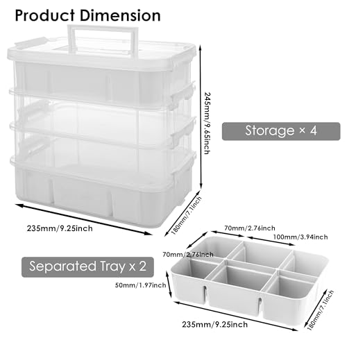 CraftGenes Craft Organizers and Storage, 10QT 4-Layer Durable Sewing Organizer for Sewing Supplies with 2 Removable Trays, DIY Kit Container for Seasonal Decor, Tool, Scrapbook and Art Supplies - color: White