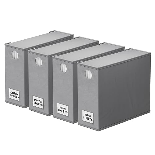 SpaceAid 4 Pack Bed Sheet Organizers and Storage, Foldable Organizer for Linen Closet, Sheets Set Folder Keeper with Window XL (Queen & King Size) Organizing Bedding Container, Gray 91ZDSN-SL01-G4 - color: Gray, size: 4 Pack
