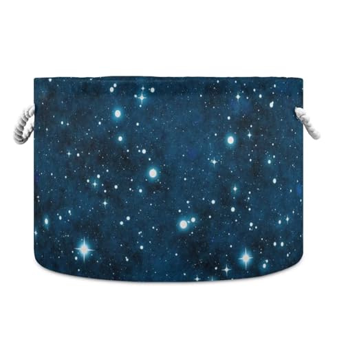 Galaxy Print Round Storage Basket Universe Starry Sky Large Laundry Hamper Space 20 x 20 x 14 Inches Organizer Bin with Cotton Rope Handles Clothes Storage Bag for Nursery Bedroom Living Room Decor - color: Navy Blue