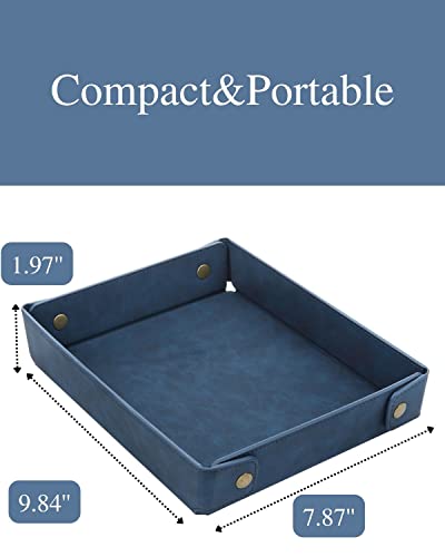 CASIRENA Faux Leather Valet Tray Organizer for Men - Catch-All Tray for Entryway Table Key, Wallet, Watch, Coin Change, Phone, Dresser EDC Dump Jewelry, Bedside Nightstand Desk-top - color: Blue, size: Rectangle