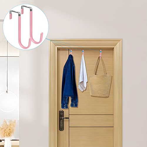 FYY Over The Door Hooks, 4 Pack Door Hangers Hooks with Rubber Prevent Scratches Heavy Duty Organizer Hooks for Living Room, Bathroom, Bedroom Hanging Clothes, Towels, Hats, Coats, Bags Pink - color: A Pink, size: Short, style: 4 Pack