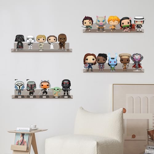 Dezzer 4 Pack Acrylic Shelves for Wall, 15" Acrylic Floating Shelves for Bathroom Bedroom, Invisible Bookshelf Wall Ledge Storage Shelf Books Perfume Toys Action Figure Display Shelves, Clear Gray - style: 15 inch 4-pack Gray