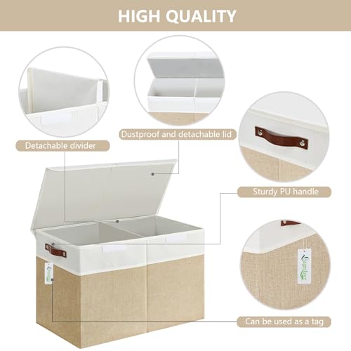 Bagnizer Large Toy Storage Box with Lids, Collapsible Sturdy Baby Storage Organizer Chest Bin Basket for Kids, Boys, Girls, Playroom, Nursery, Bedroom, Closet 25"x13"x16" (Beige and White) - color: Beige and White