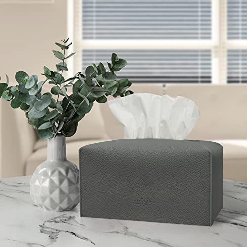 Carrotez Tissue Box Cover, [Refined] Modern PU Leather Rectangular Tissue Box Holder - Decorative Holder/Organizer for Bathroom Vanity Countertop, Night Stands, Office Desk 9.5"X5"X5" - Charcoal - color: Charcoal, size: [Rectangular]