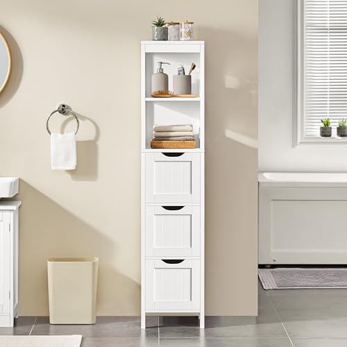 Yaheetech 56” Tall Bathroom Storage Cabinet, Slim Storage Organizer with 3 Drawers & 2 Shelves, Narrow Freestanding Floor Cabinet for Living Room/Hallway/Corner/Small Space, White - color: White, size: 56"H