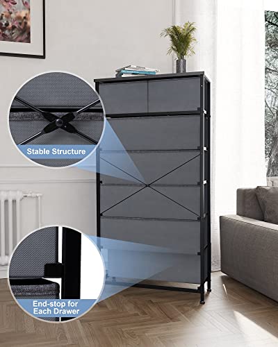 Crestlive Products Vertical Dresser Storage Tower - Sturdy Steel Frame, Wood Top, Easy Pull Fabric Bins, Wood Handles - Organizer Unit for Bedroom, Hallway, Entryway, Closets - 7 Drawers (Grey) - color: Grey, style: 7 Drawers