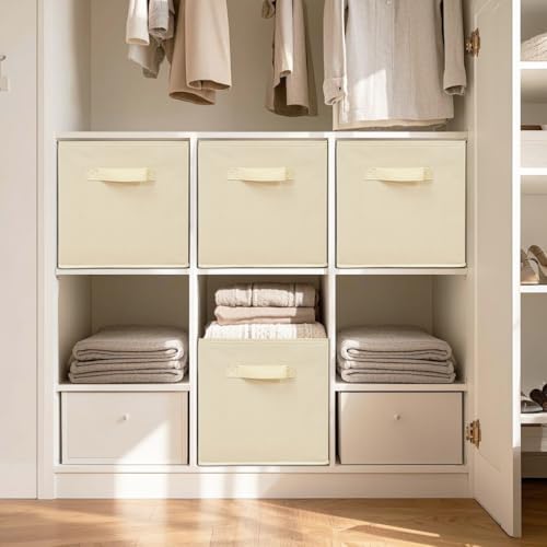 Storage Bins, 11 Inch Fabric Storage Cubes, Collapsible Cube Storage Box, Fabric Closet Organizers with Handle for Home, Office, Cabinet, Closets, Bedroom, Living Room, Beige, 40 Set - color: Beige, size: 40 Pack