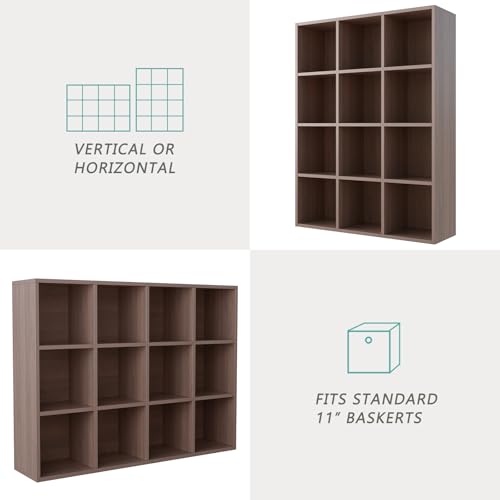 OSCHF 12-Cube Storage Shelf Bookcase - Wooden 3-Tier Floor Standing Open Bookshelf for Home and Office, Cuby Orgainzer, Walnut - color: Walnut, size: 12-Cube