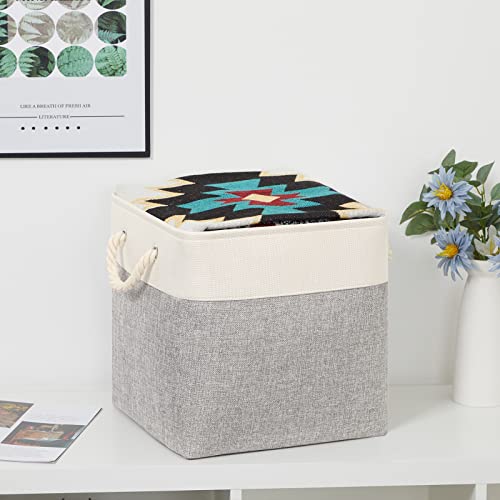 Bidtakay Fabric Basket Set - Large Square Organizer Bins, 13x13, Set of 3, White & Grey - color: White&Grey, size: 3 Pack-L Cube-13x13x13 In
