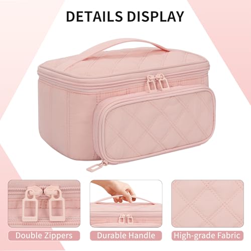 OCHEAL Makeup Bag, Multifunctional Make Up Bags Large Compact Makeup Bag Organizer Cosmetics Toiletry Brushes Storage Makeup Case with Handle for Women Girls Makeup Case with Handle-Pink - color: 0020_Pink with front pocket, size: Medium