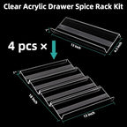 MIUKAA Acrylic Spice Drawer Organizer, 2 Tier - 4 Pack Seasoning Organizer for Drawer, Expandable From 13" to 26" Kitchen Drawer Spice Rack with Slip-Proof Mat (Jars not Included) - size: 4 Pack
