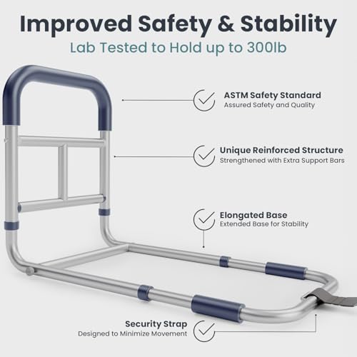 PELEGON Bed Rails for Elderly Adults Safety, ASTM Compliant, Adjustable Bed Rail with Non-Slip Ergonomic Handle and Storage Pockets, Bed Railings for Seniors Supports up to 300 lb, Tool-Free Assembly