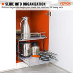VEVOR 2 Tier 17"Wx21.2"Dx15.2"H Pull Out Cabinet Organizer, Heavy Duty Slide Out Pantry Shelves, Steel Roll Out Drawers, Sliding Drawer Storage for Home, 18.5"Wx22.5"Dx19"H Install Size for Cabinet - size: 17"Wx21.2"Dx15.2"H