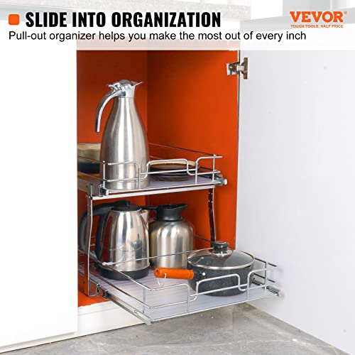 VEVOR 2 Tier 17"Wx21.2"Dx15.2"H Pull Out Cabinet Organizer, Heavy Duty Slide Out Pantry Shelves, Steel Roll Out Drawers, Sliding Drawer Storage for Home, 18.5"Wx22.5"Dx19"H Install Size for Cabinet - size: 17"Wx21.2"Dx15.2"H