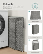 SONGMICS Slim Laundry Hamper with Lid, 14.5 Gallon (55L) Rattan Clothes Laundry Basket with Lid and Handles, Foldable, Removable Liner, Dove Gray ULCB164G01 - color: Dove Gray, size: 55 L