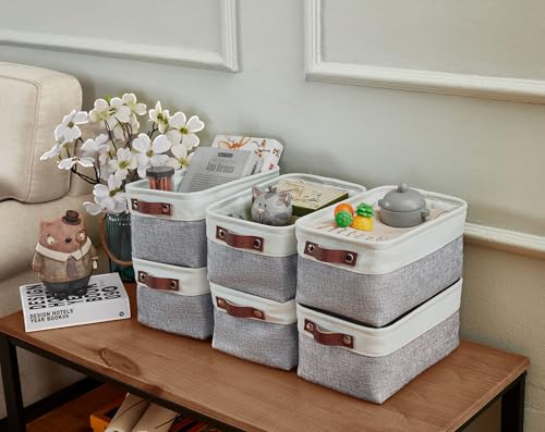 DECOMOMO Small Storage Basket, Closet Storage Bins, Baskets for Organizing Shelves (Grey & White, Small - 6 Pack) - color: Grey and White, size: Small/6P