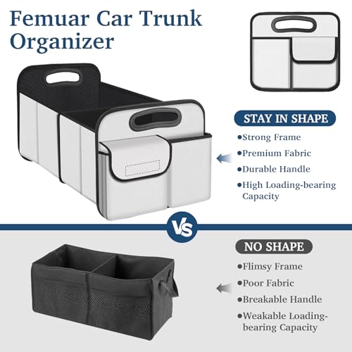 Femuar Car Trunk Organizer, Car Storage Organizer with Large Capacity Waterproof Collapsible Trunk Organizer for Car Suv/Jeep/Sedan (Beige, Standard) - color: Beige, size: Standard