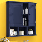 TaoHFE Blue Bathroom Over The Toilet Storage Cabinet,Wall Medicine Cabinet Organizer with 2 Door Adjustable Shelves,Wooden Modern Bathroom Shelves Wall Mounted Laundry Room - color: Blue