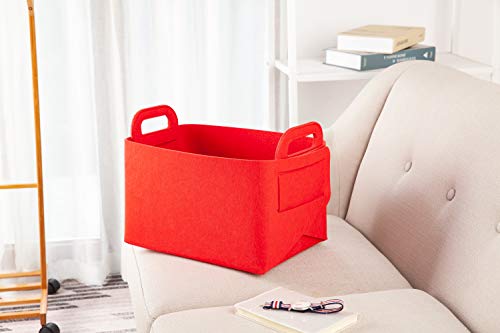 Minoisome Storage Basket Felt Storage Bin Collapsible& Convenient Box Organizer with Carry Handles for Office Bedroom Closet Babies Nursery Toys Laundry (Red, 13.8inch（L）×9.5inch（W）×8.3inch（H）) - color: Red, size: 13.8inch（L）×9.5inch（W）×8.3inch（H）