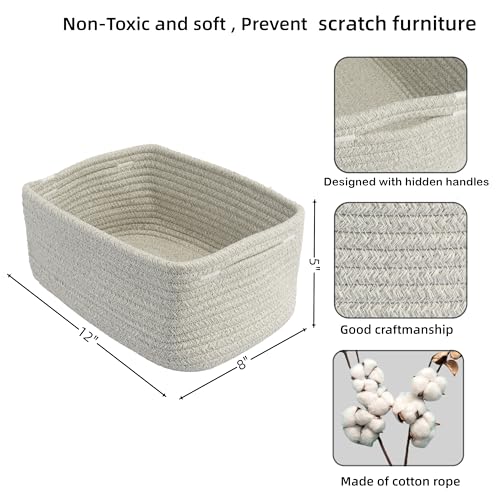 XUANGUO Small Woven Storage Baskets 12“X8”X5“ Decorative Rope Bins for Organizing Shelves, Closets, and Toys, Empty Gift Baskets, Cute Organizer Basket for Home and Office (grey, regular) - color: grey, size: regular