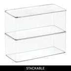 iDesign Plastic Stackable Hinged-Lid Storage Box for Kitchen, Bathroom, or Office - Set of 3 - Clear - style: Pack of 3