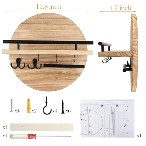 Gurfuy Key Holder for Wall with Shelf - Wood Mail Organizer and Rack with Shelf Hooks Wall Mounted for Entryway Decor Magazines Letter Storage Farmhouse Living Room Bedroom Doorway (Nature) - color: Nature