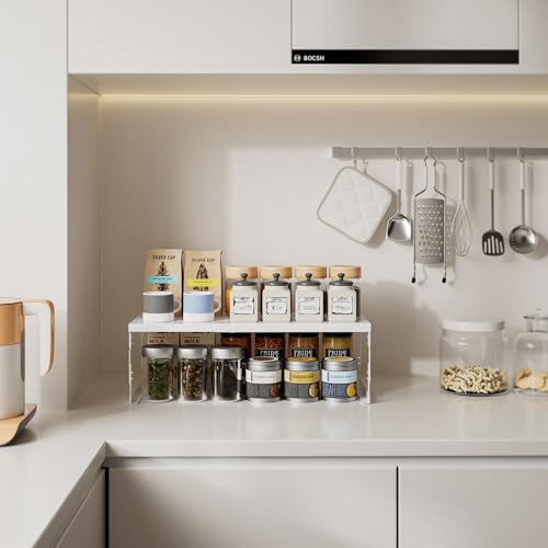 Stackable Expandable Metal Shelf Organizer - Adjustable Wire Storage Rack with Holes for Kitchen, Bathroom, Cabinet, Office - Space Saving, Durable & Sturdy Design（2PACKS/Medium/White - color: 2packs/Medium/White, size: Medium