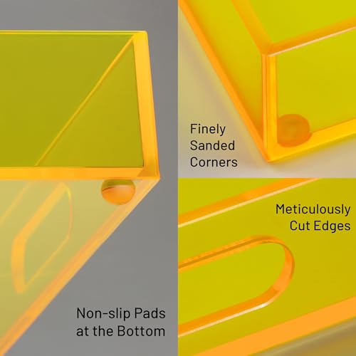 ATZYmolin 16"x12" Large Acrylic Serving Tray Decorative Ottoman Coffee Table Vanity Tray Tea Fruit Platter Snack Appetizer Dessert Drink with Handles for Bar Kitchen Party, Neon Yellow - color: Neon Yellow - Medium
