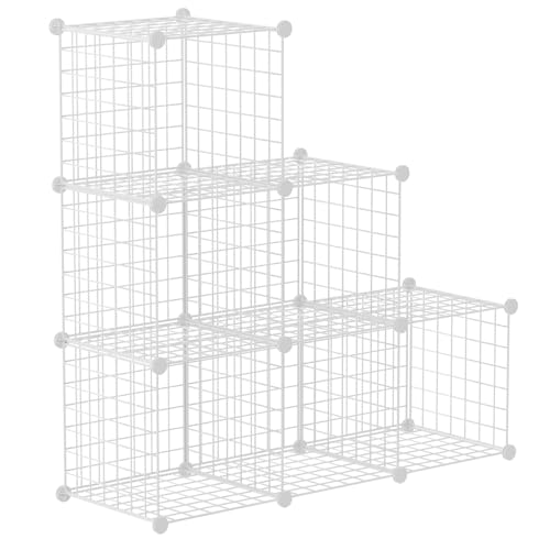 HUBSON Wire Cube Storage Organizer, Book/Toy/Craft/Potted Plants and petCloset Organizers and Storage Shelves, 6-Cube Freely Combinable Metal Grids Storage Shelf, White Iron - color: White Iron, size: 6 Cubes