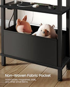 CHOEZON Small Narrow Side Table with Charging Station, Skinny End Table with Fabric Basket, Slim Nightstand for Small Spaces, Sofa Side Table, for Living Room, Bedroom, Black TBZ07UBB - color: Black