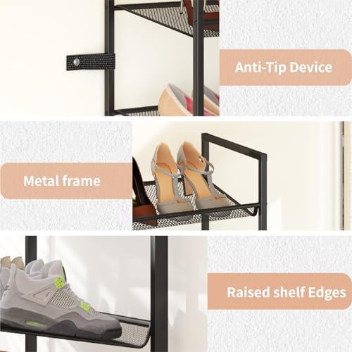 8 Tier Shoe Rack, Tall Metal Shoe Storage with Adjustable Shelves, Holds 16-20 Pairs, Stackable Shoe Stand for Garage Hallway Bedroom, Bronze - size: 8Tier