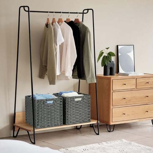 DULLEMELO 11x11 Wicker Baskets for Storage, Plastic Woven Cube Storage Bins for Shelves, Waterproof Foldable Wicker Baskets for Organizing Shelves,Closet, Clothes, Toys-Grey - color: Woven-Grey, size: 11in-2 pack