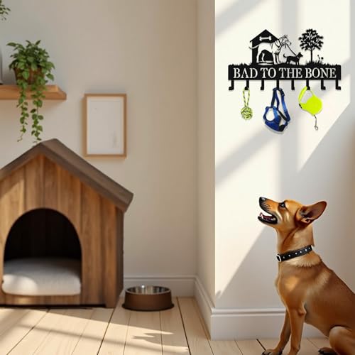 Custom Dog-Themed Key Hook Wall Decor,Personalized Engraved Metal Key Holder of Outdoor Doghouse&Daddy Dog and Puppy on Grass Design,Functional Key Hanger Wall Mount for Hallway - color: Doghouse& Dog