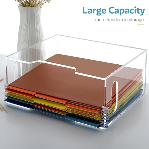 DINGHUO Acrylic File Folder Organizer, Hanging File Organizer Box, File Holder with Handles for Letter Size/A4, Clear File Box Desktop Folder Storage for Office Home Work -1 Pack - size: Letter