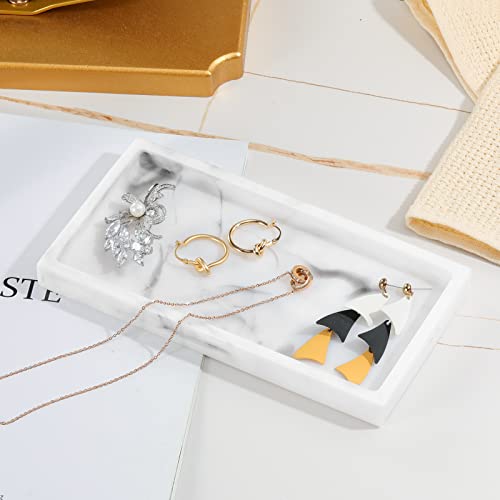 Luxspire Bathroom Vanity Tray, 8 x 4 inch Resin Kitchen Sink Tray for Soap Dispenser Bathroom Countertop Organizer Plate Holder for Perfume Soap Towel Bathroom Accessories, Mini, White Marble - color: Marble White, style: Mini