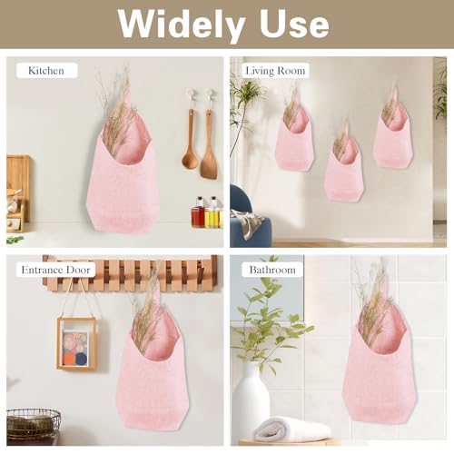 100% Linen Hanging Storage Bags Baskets 2 Pcs, Small Wall Storage Bag for Kitchen, Bedroom, RV Camper Organizer, Sewing Room, Nursery Storage, Kids Room (Pink) - color: Pink