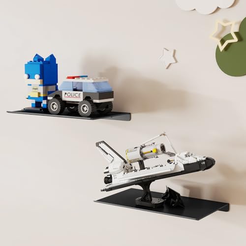MKO 8" Small Floating Shelves for Wall, Metal Wall Mounted Shelf for Bathroom, Bedroom, Living Room, Kitchen, Little Mini Tiny Display Hanging Shelves for Books/Storage/Room Decor 2 Packs, Black - color: Black, size: 8 IN