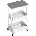 Simple Houseware 2-Tier Rolling Utility Cart with Lockable Wheels and Wood Top, Metal Storage Organizer Trolley for Kitchen, Bathroom, Office, Craft Room, Grey - color: Grey