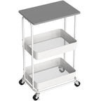 Simple Houseware 2-Tier Rolling Utility Cart with Lockable Wheels and Wood Top, Metal Storage Organizer Trolley for Kitchen, Bathroom, Office, Craft Room, Grey - color: Grey