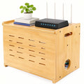 Fullin Upgrade WiFi Router Storage Box Hider, Large Capacity Projector Shelf, Wall Mount or Desktop Cable Management Box, Bamboo Modem Organizer Power Strip Hider Rack Need Assembly