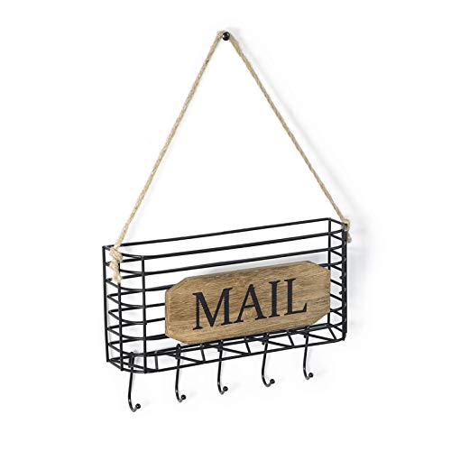 SRIWATANA Mail Organizer Wall Mount, Rustic Mail Holder Key Holder for Wall with Hooks, Small Size, Carbonized Black - color: Carbonized Black, size: Small