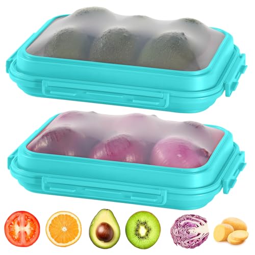 2-Piece Airtight Food Storage Containers Set – Avocado Saver, Onion Keeper, Silicone Kitchen Organizers for Fridge, Reusable & Leak-Proof to Lock in Freshness K05-light blue - color: Light blue