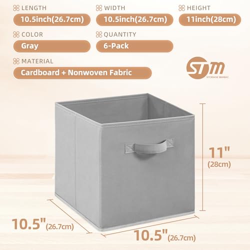 Storage Cubes - STORAGE MANIAC, 11 Inch Collapsible Storage Bins with Handles, 6 Pack Fabric Foldable Bins for Organization, Durable Storage Bins for Closet, Shelves, Offices, Toys, Grey - color: Grey-6 Pack, size: 11 INCH