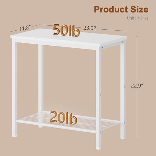 Hoctieon 2 Tier End Table, Sofa Side Table, Narrow Side Table with Storage, Slim Nightstand for Small Spaces, Metal Frame, for Living Room, Bedroom, Sofa Couch, Hall, White - color: White, size: 1 Pack